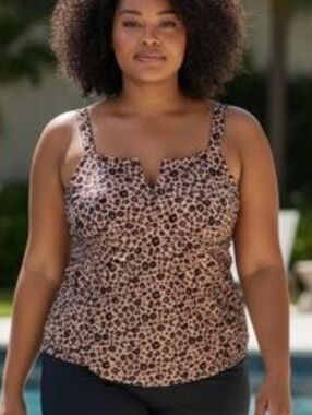 New Shade & Shore Woman's Leopard Print Swim Tank Top/ Tankini Size 3X